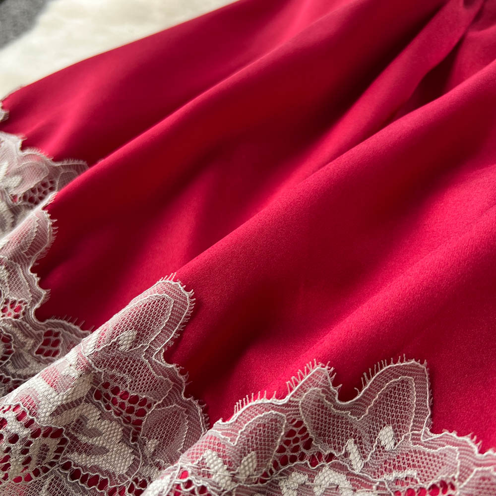 Red Lace Patchwork Cut-out Halter Dress