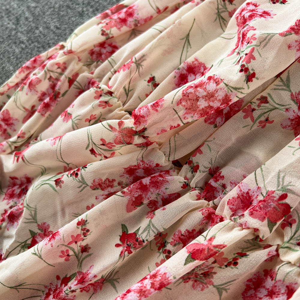 French Style Pleated Floral Dress
