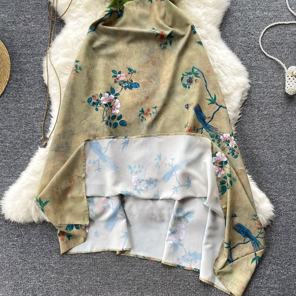 Green Embroidered Halter Dress