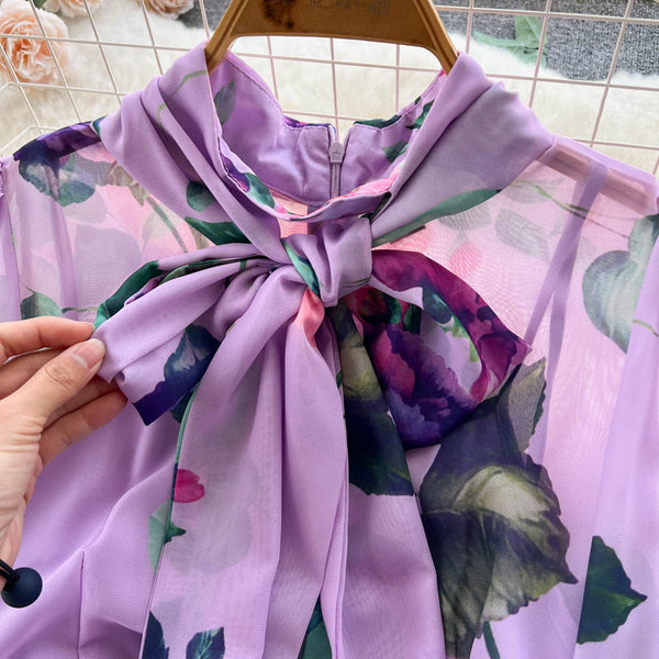 Ethnic Style Floral Dress with Neckerchief