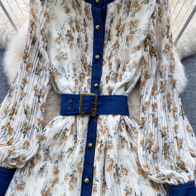 Round Neck Floral Chiffon Dress