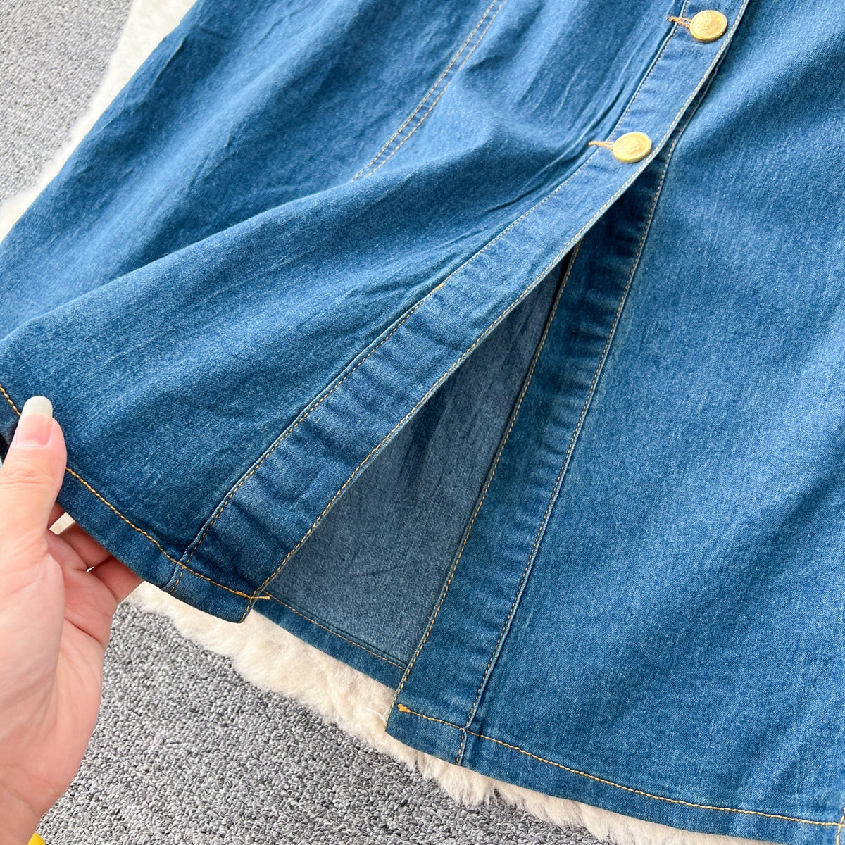 Lapel Single-breasted Denim Shirt Dress