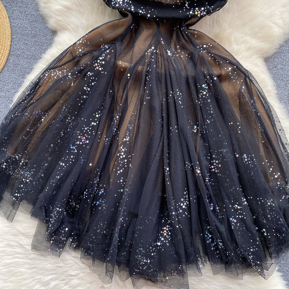 French Style Sequined Slip Mesh Dress
