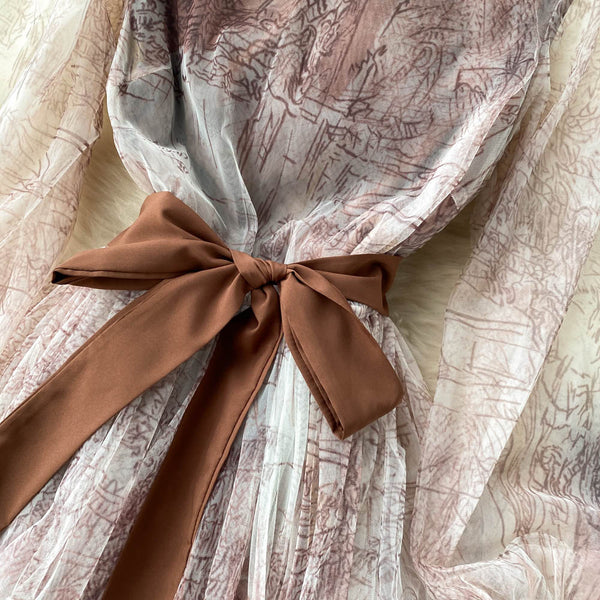 French Style Floral Printed Mesh Dress