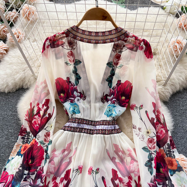 French Style Chiffon Mesh Floral Dress