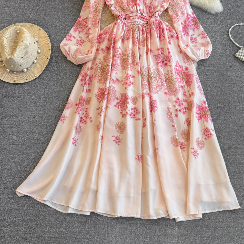 Fairy Lace-up Pink Floral Dress