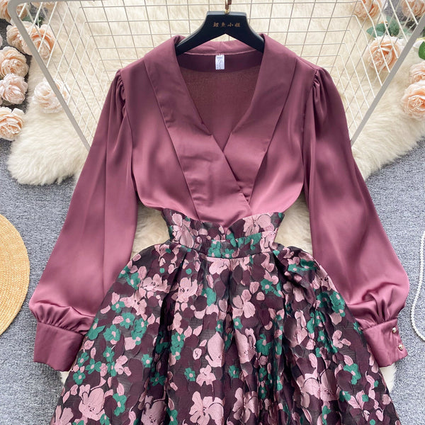 Courtly Satin Patchwork Floral Dress