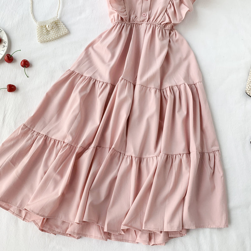Fairy V-neck Ruffled Sleeveless Dress