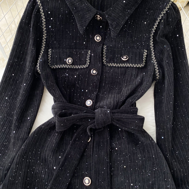 Vintage Waist-slimming A-line Black Dress
