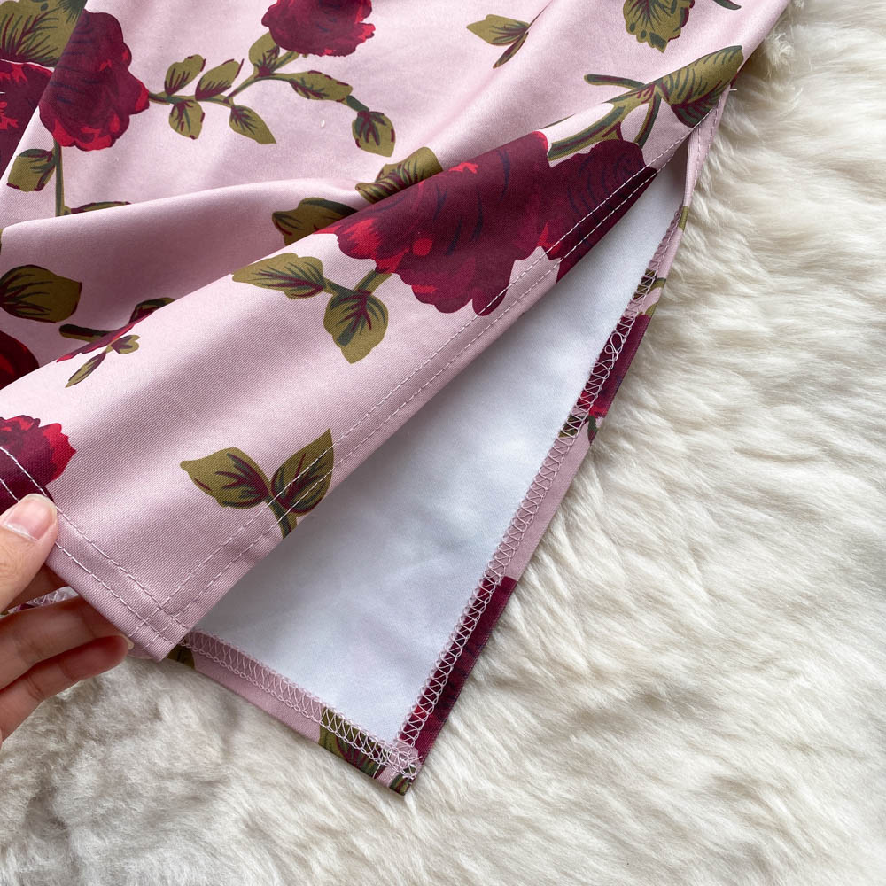 Niche Color Blocking Printed Floral Dress