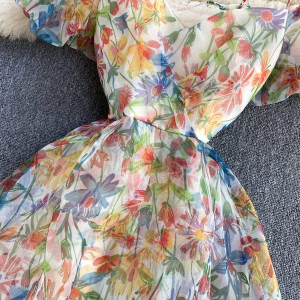 Backless Colorful Floral Camisole Dress