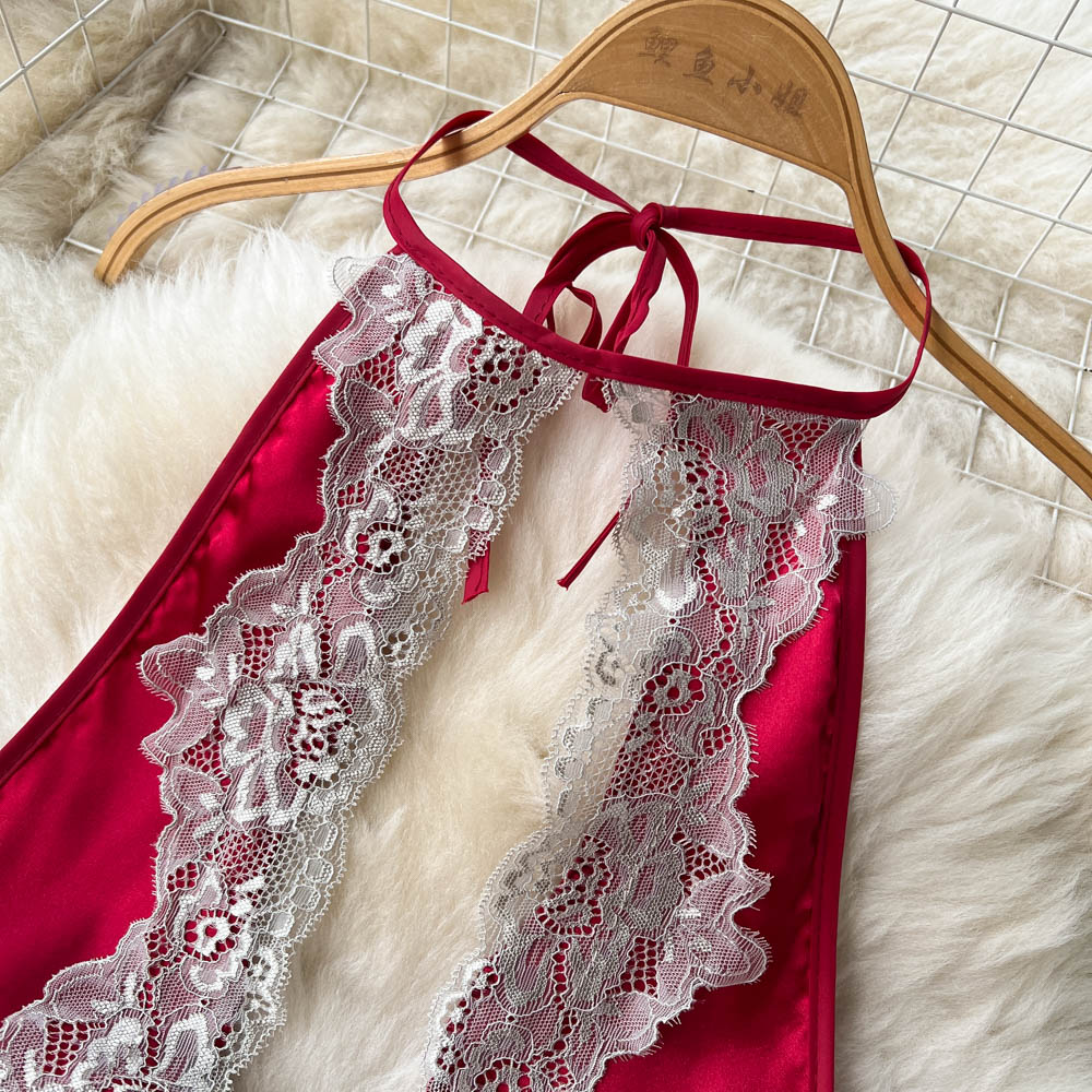 Red Lace Patchwork Cut-out Halter Dress