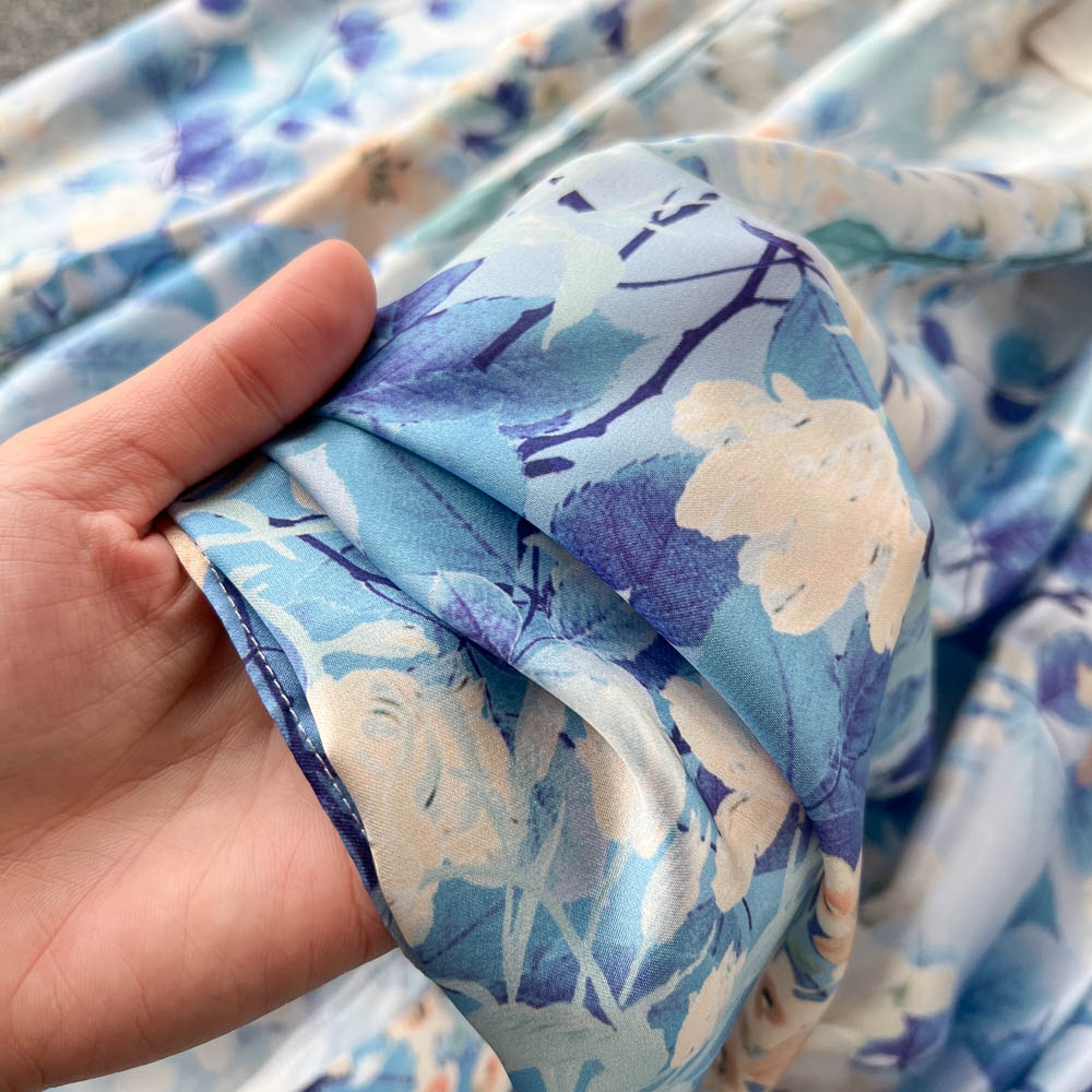 Stand Collar Patchwork Floral Chiffon Dress