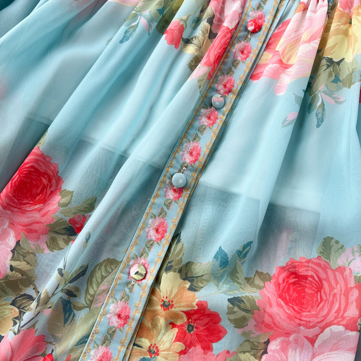 Courtly Lace-up Floral Shirt Dress