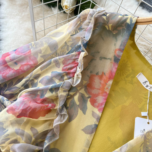 Pleated Oil Painting Floral Dress