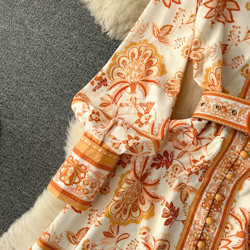French Style Floral Printed A-line Dress
