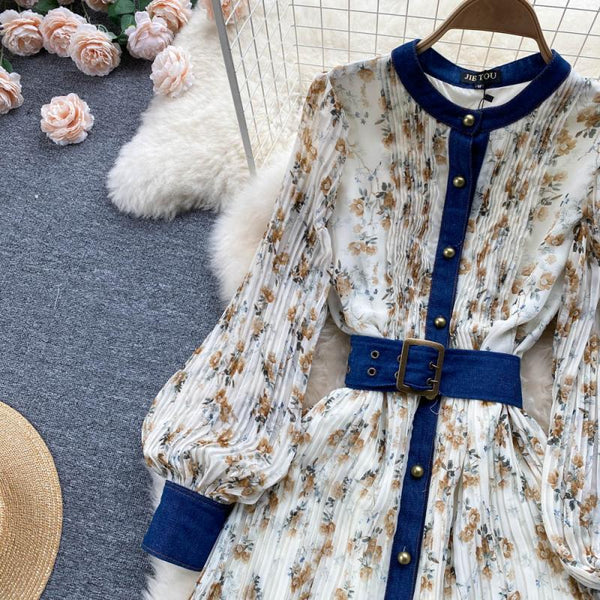 Round Neck Floral Chiffon Dress