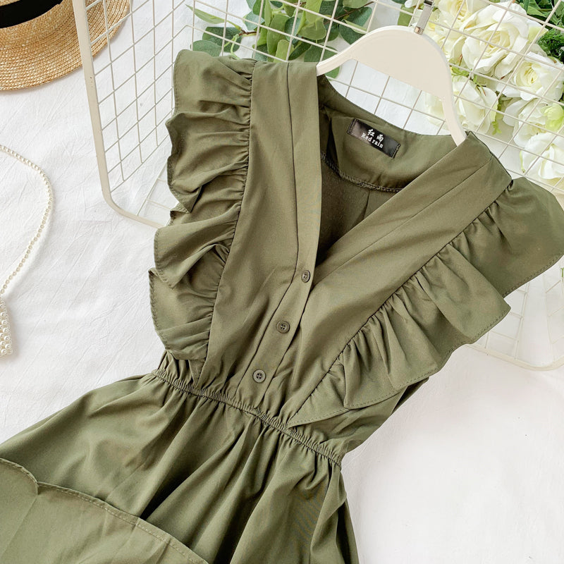 Fairy V-neck Ruffled Sleeveless Dress