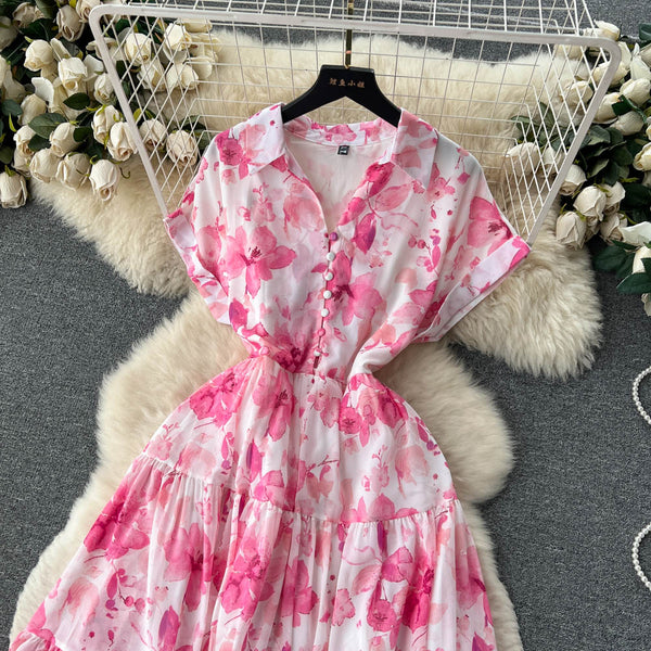 Holiday Floral Chiffon Shirt Dress