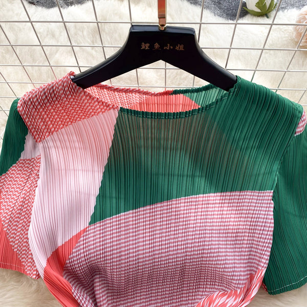 Lace-up Geometric Printed Pleated Dress