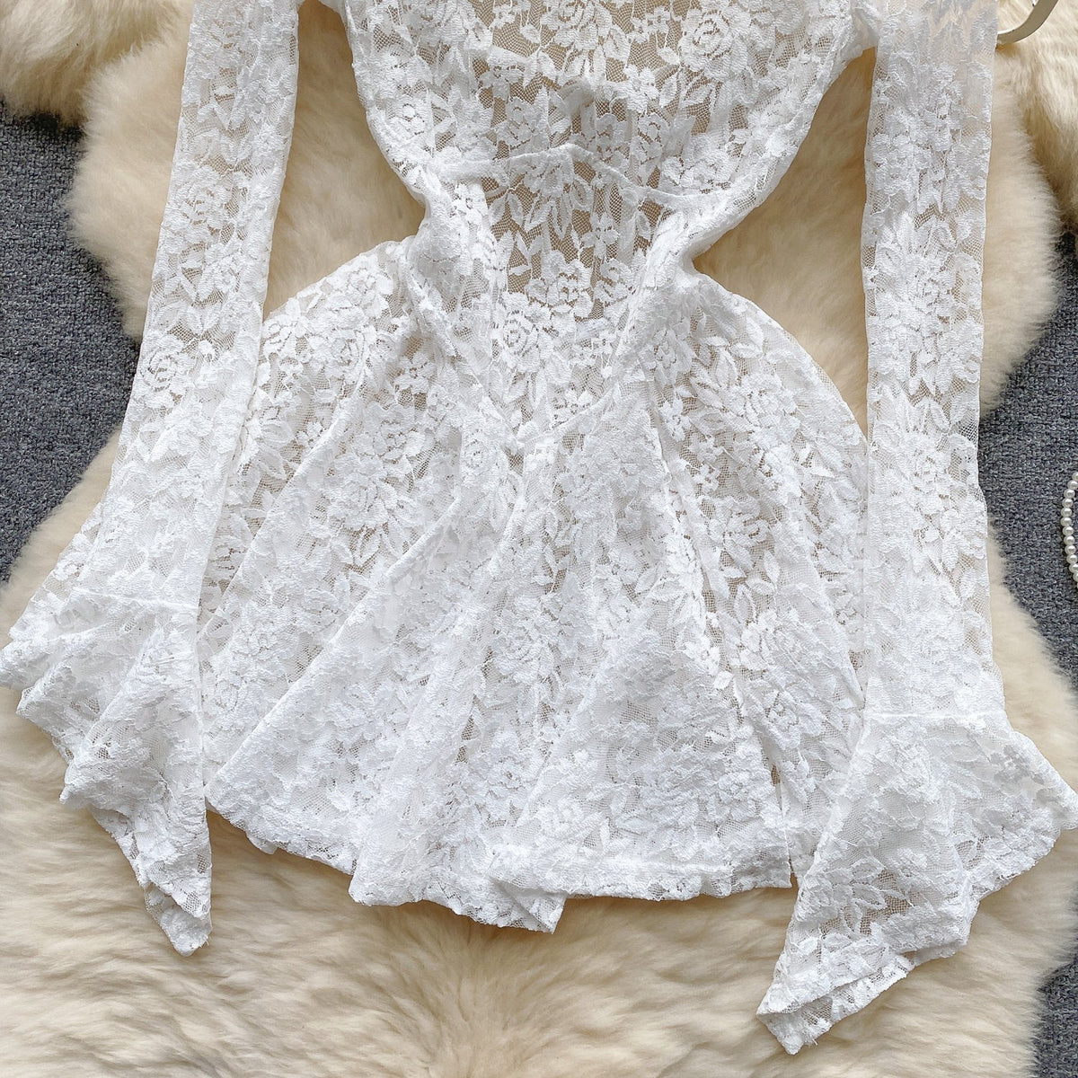Fairy Hollowed Lace Flared Sleeve Dress