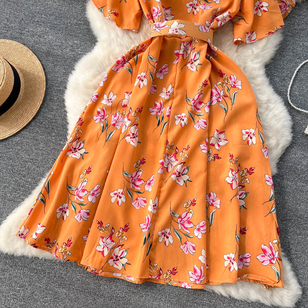 Korean Style Floral Print Chiffon Dress