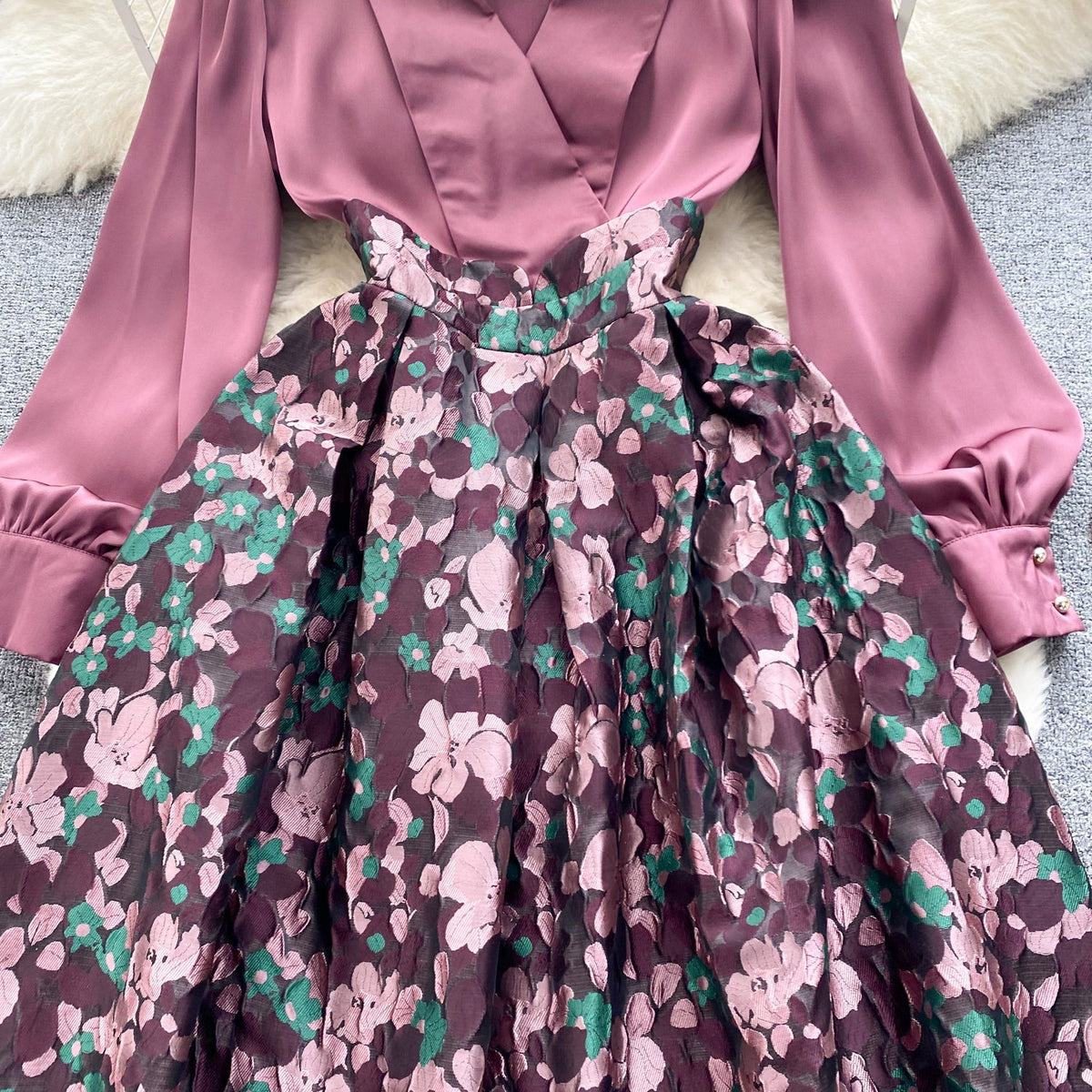 Courtly Satin Patchwork Floral Dress