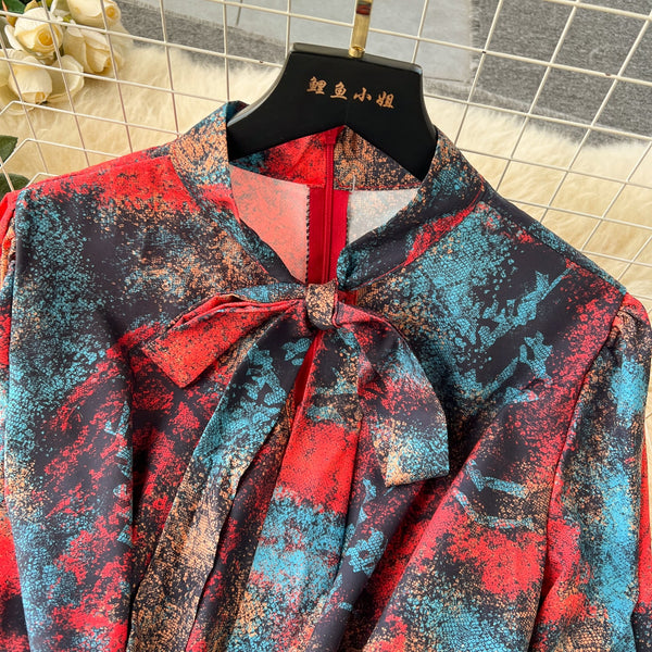 Vintage Colorful Tie-dye Shirt Dress