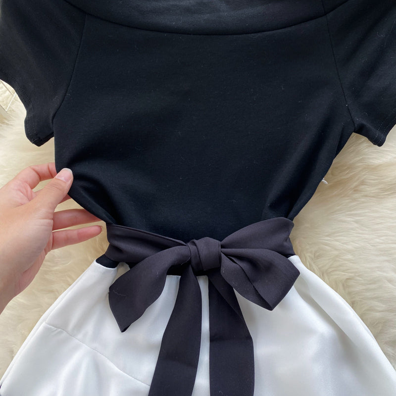 Black&White Lace-up A-line Dress
