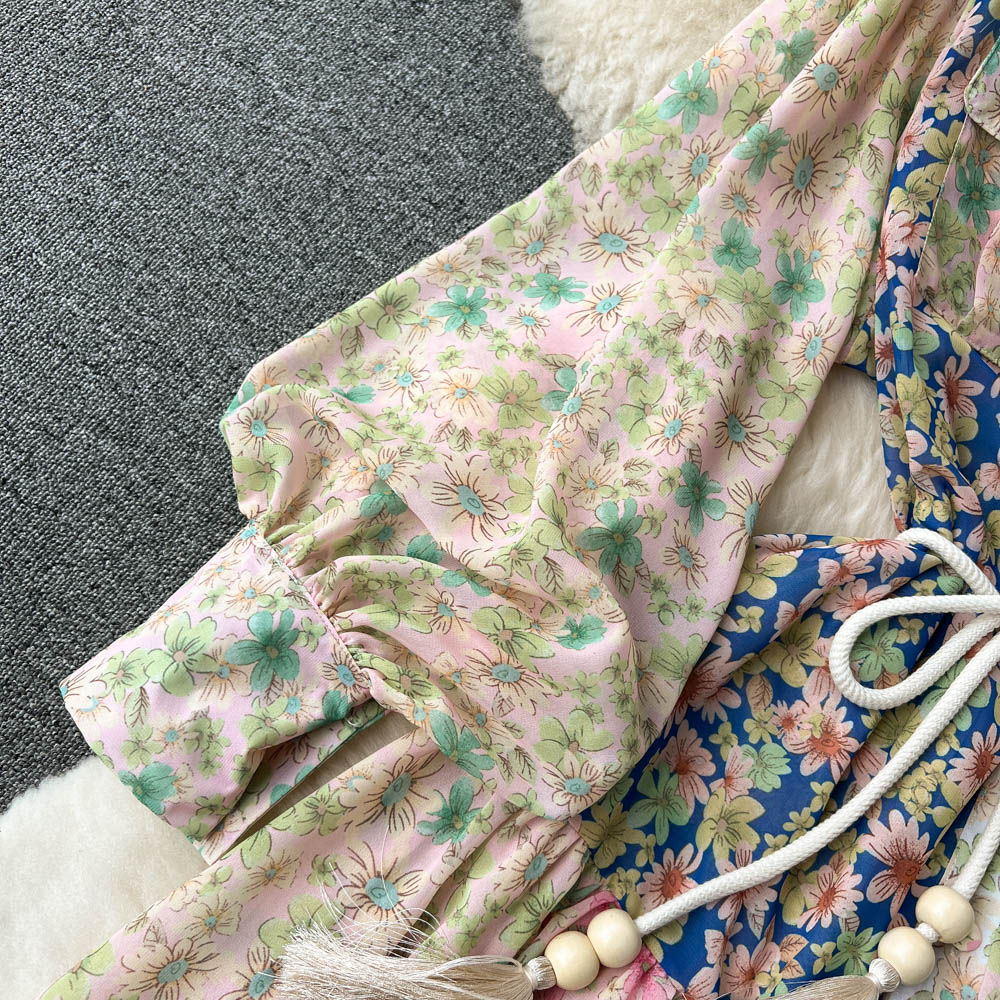 French Style Waist-slimming Floral Dress