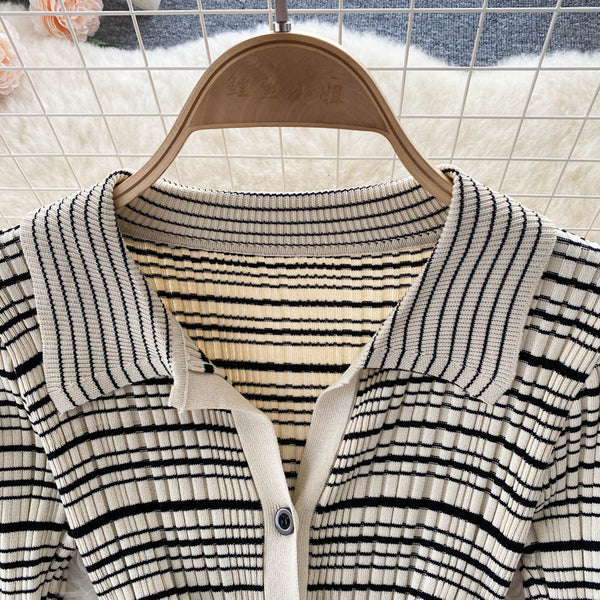 Vintage Striped Knitted Bottoming Shirt Dress