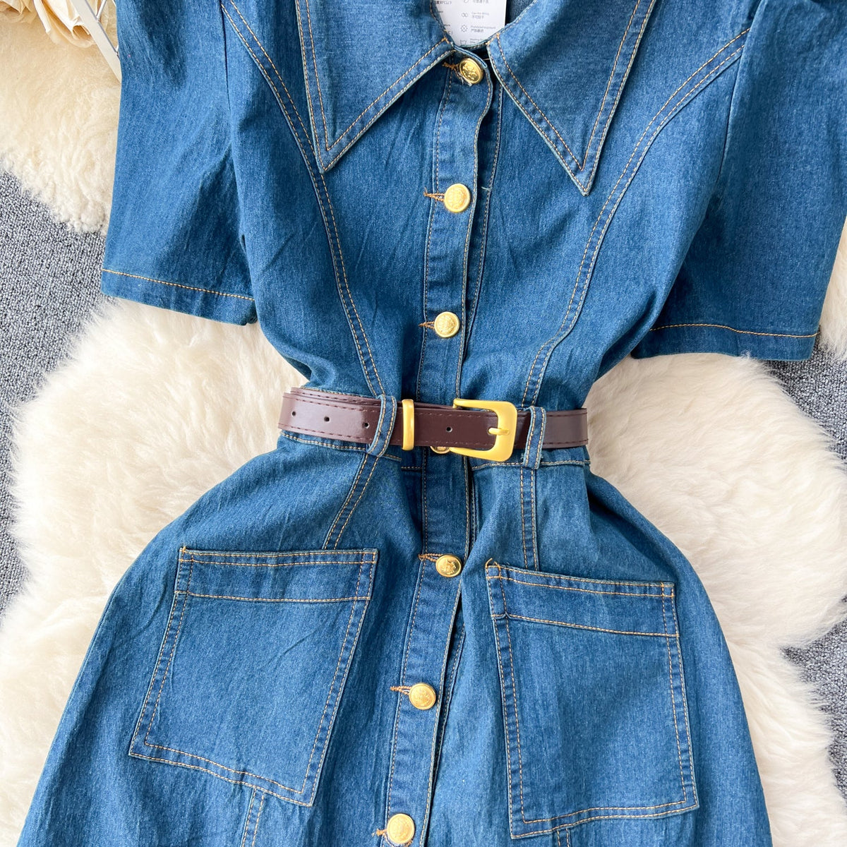 Lapel Single-breasted Denim Shirt Dress