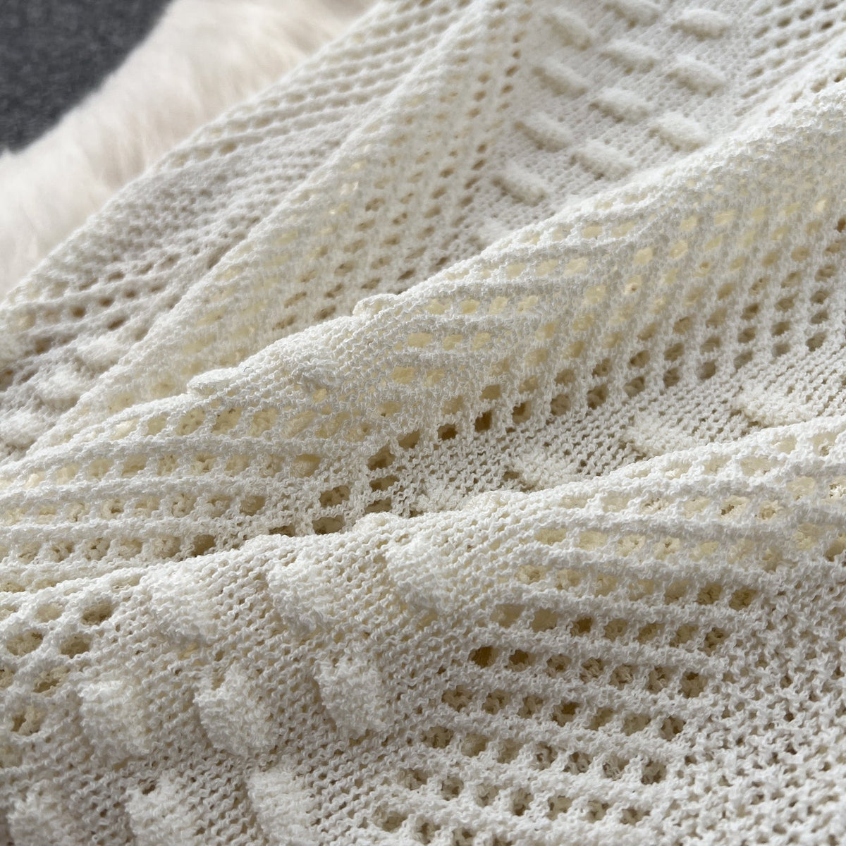 V-neck Hollowed Knitted White Dress