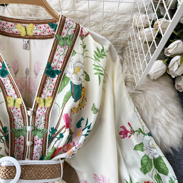 Ethnic Style V-neck Floral Dress