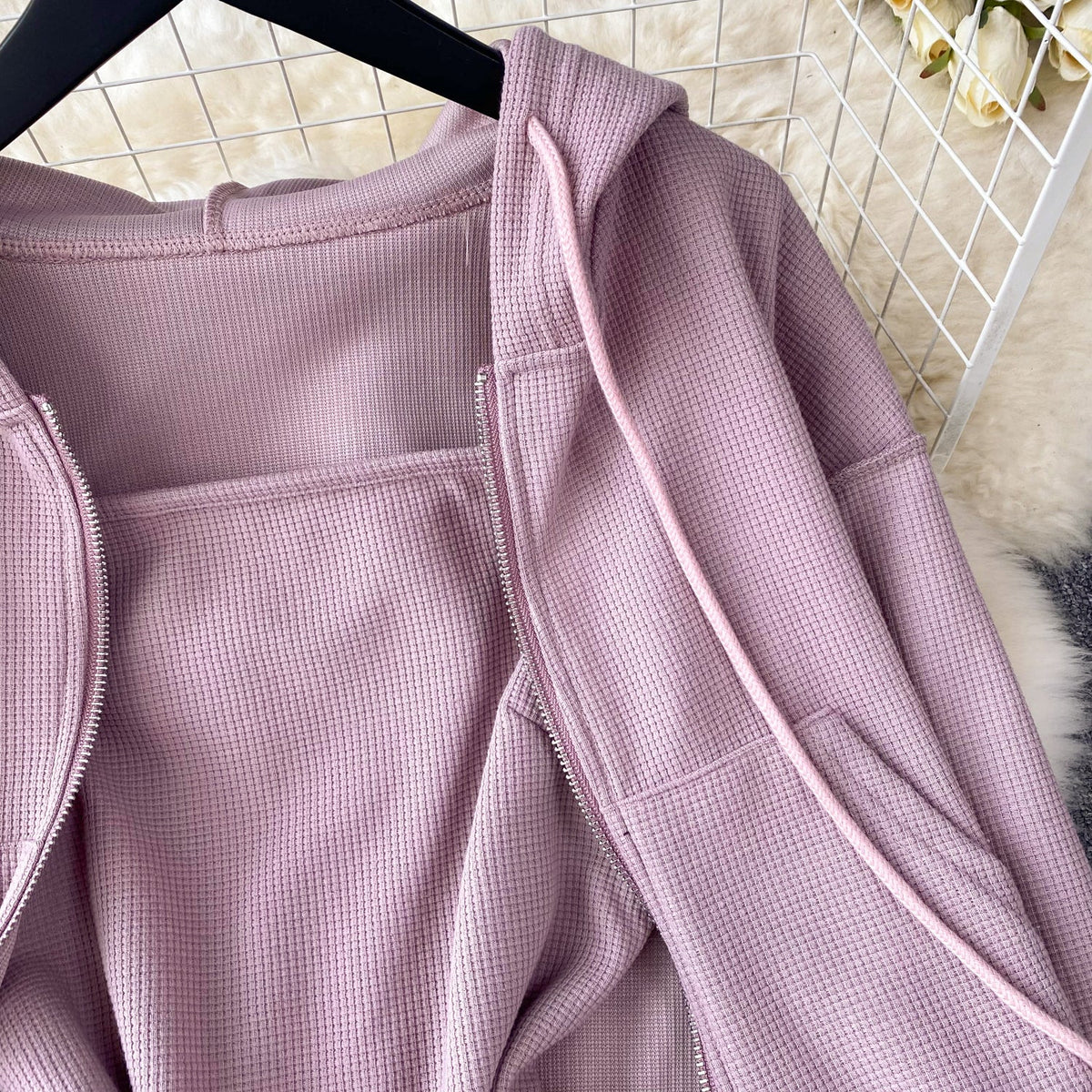 Slip Dress&Lace-up Hoodie 2Pcs