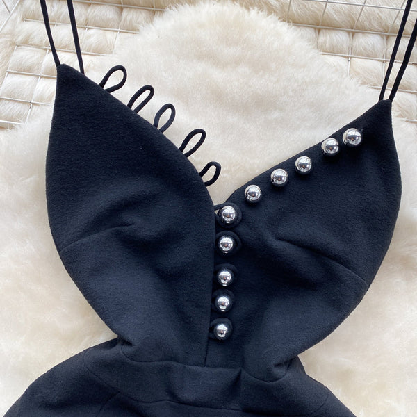 Niche Beaded Black Slip Dress