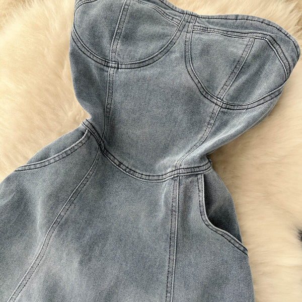 Vintage Off-shoulder Loose Denim Dress