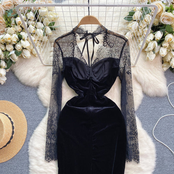 Retro Black Lace Patchwork Dress