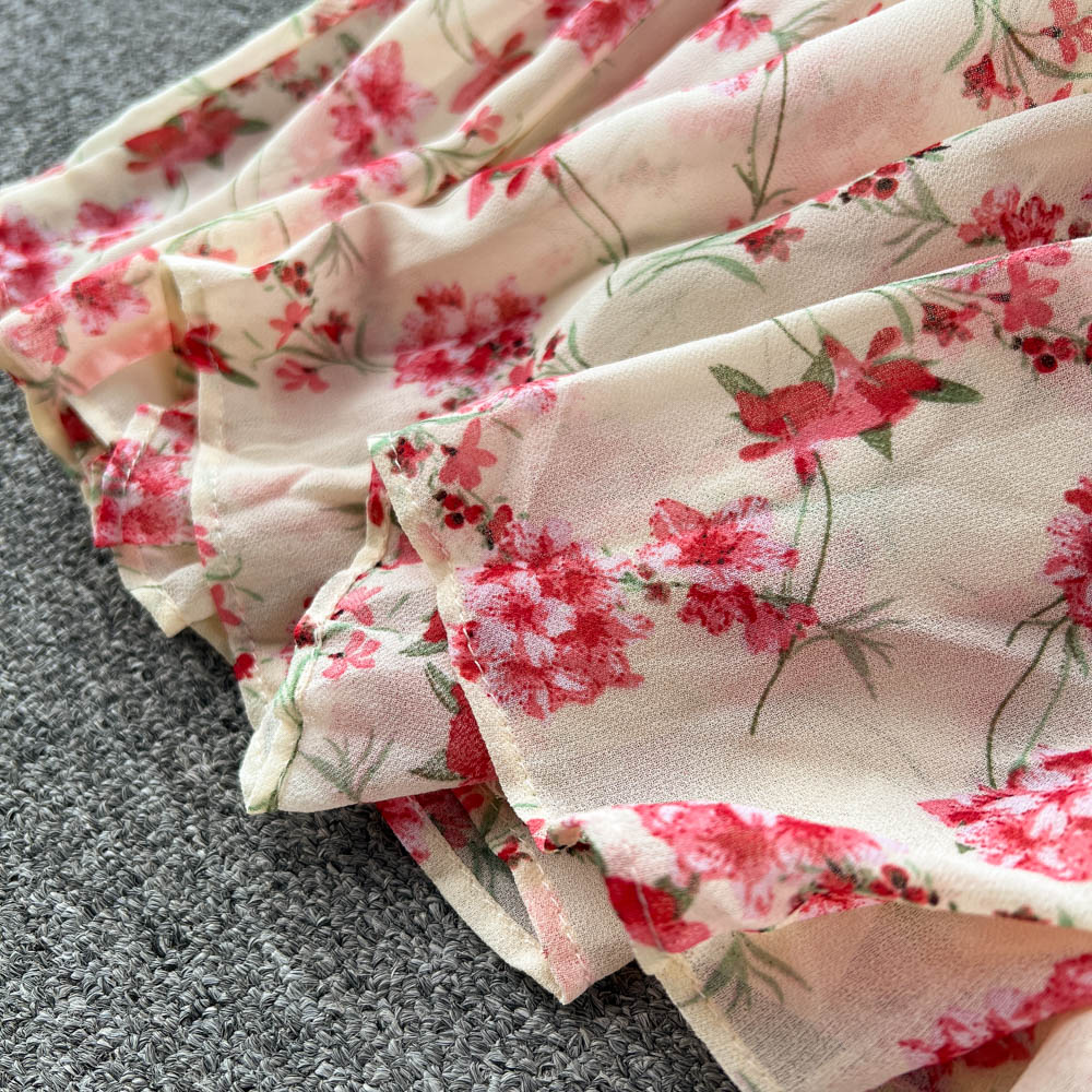 French Style Pleated Floral Dress
