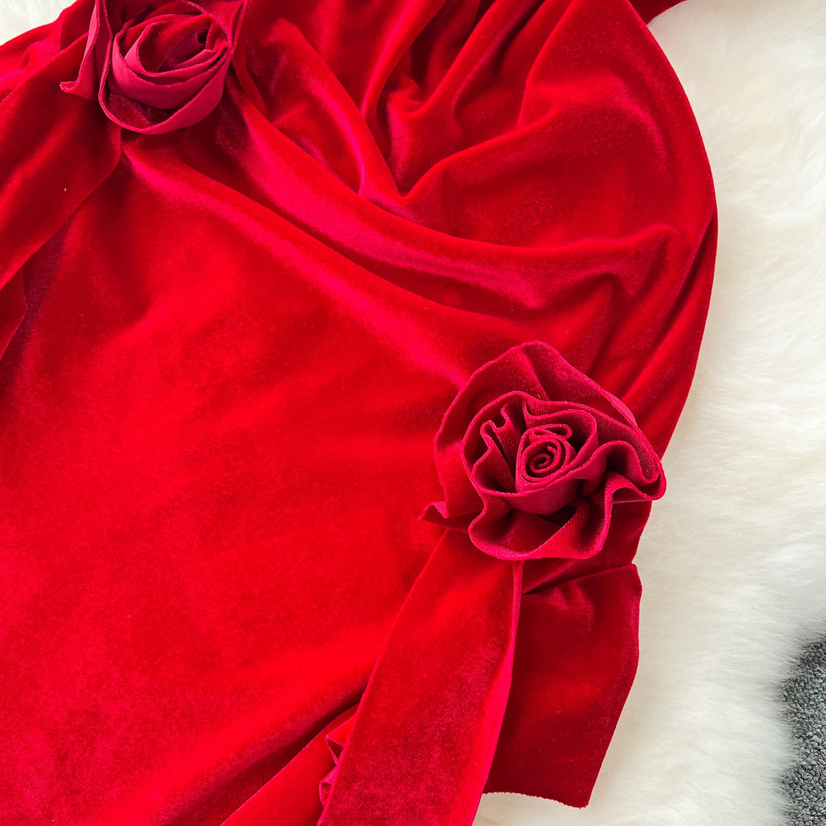 Vintage Red Velvet Ruffled Slip Dress