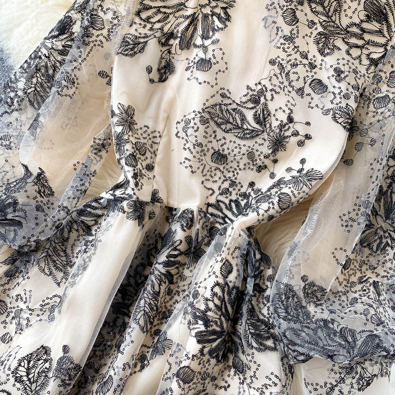 Delicate Embroidered Mesh Party Dress