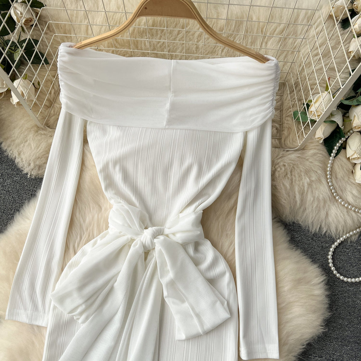 Solid Color Draped Neckline Dress