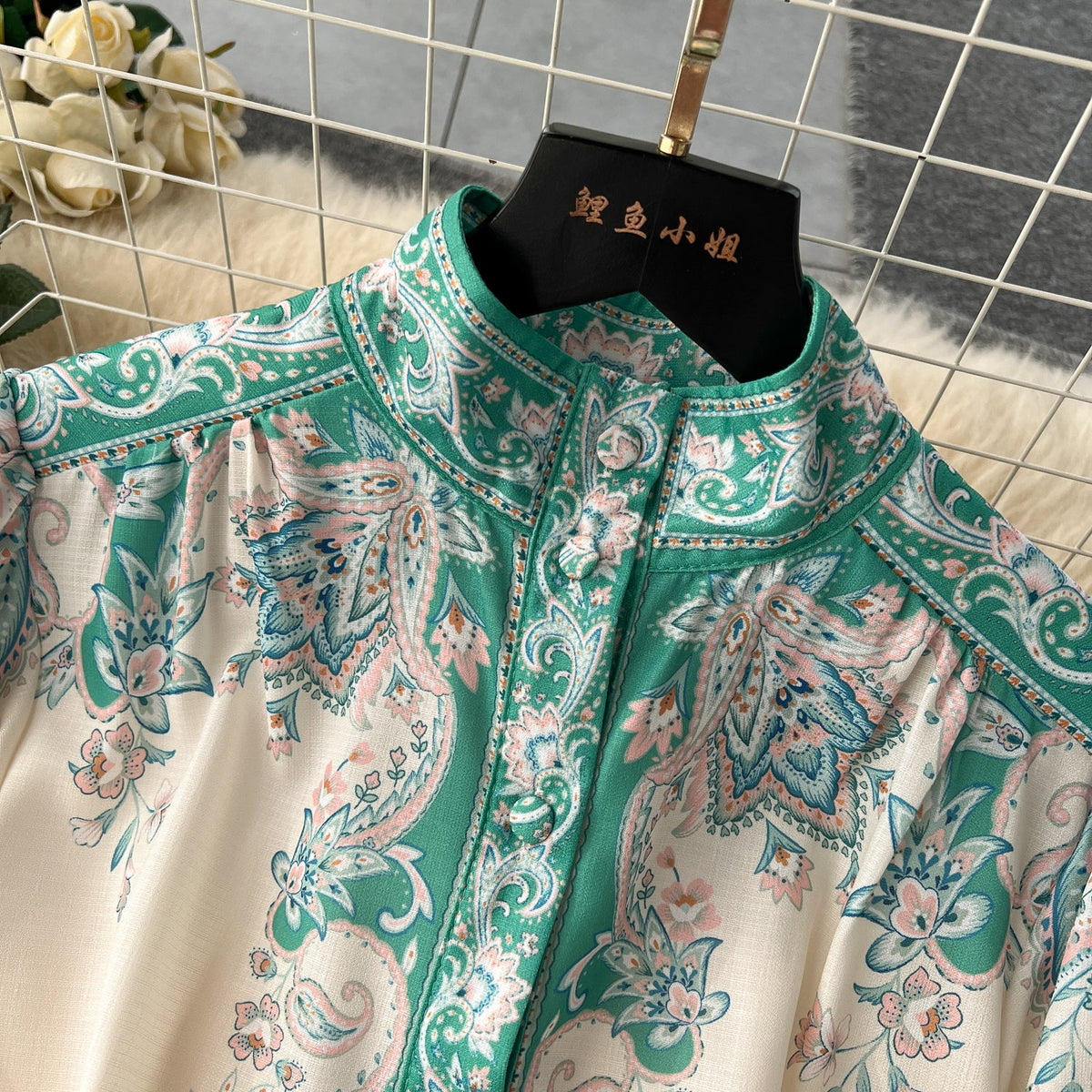 Courtly Puffy Sleeve Lace-up Floral Dress