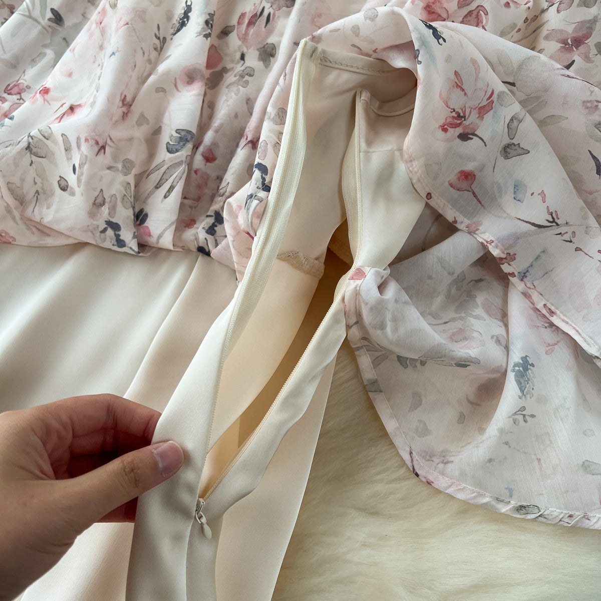 Fairy Pink Floral Faux Two-pieces Dress