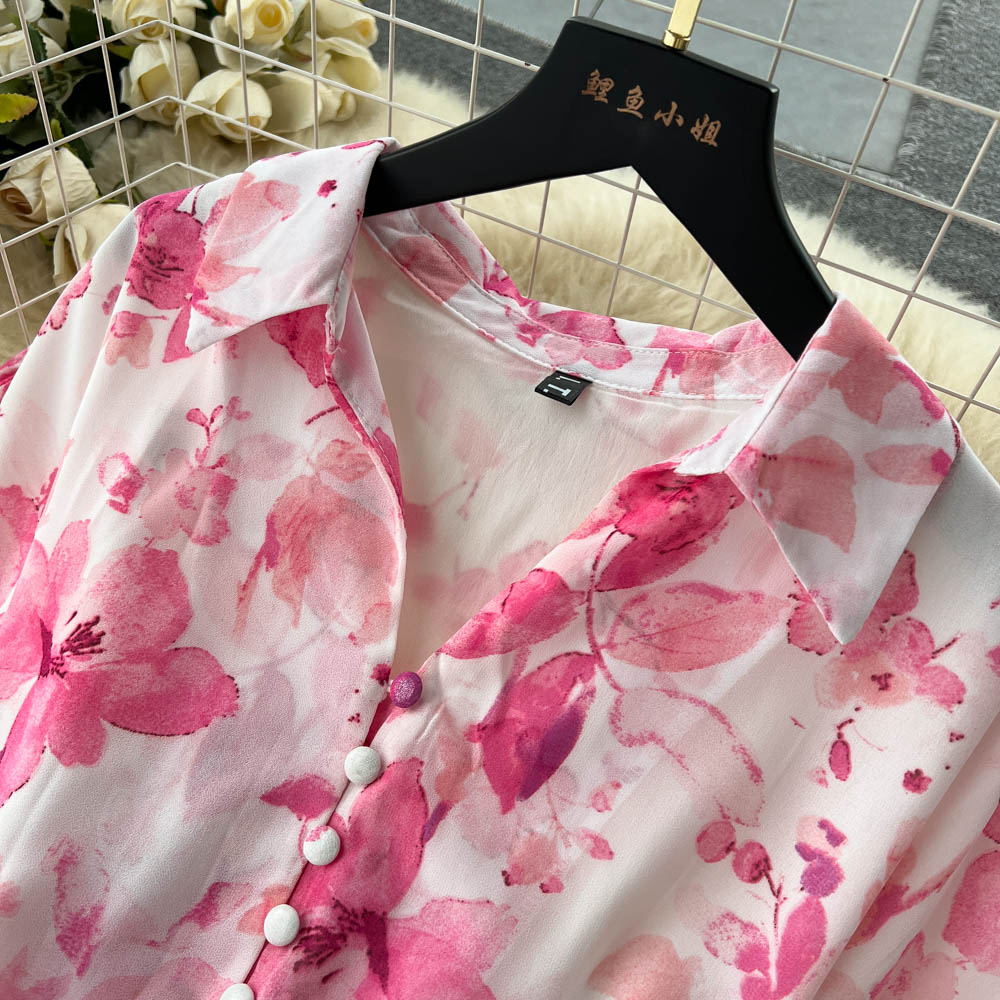 Holiday Floral Chiffon Shirt Dress