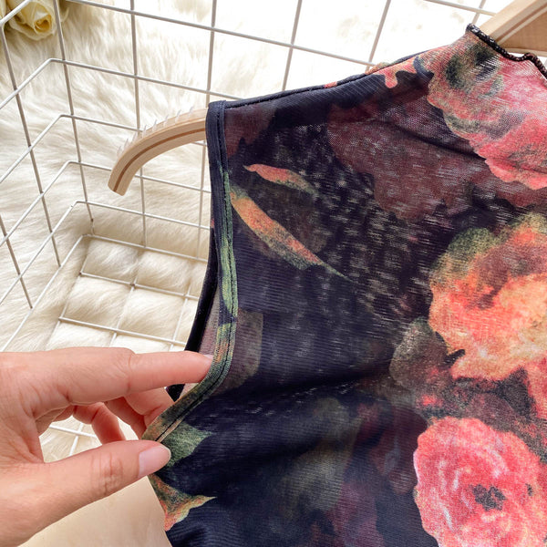 Vintage Slim-fit Sleeveless Floral Dress