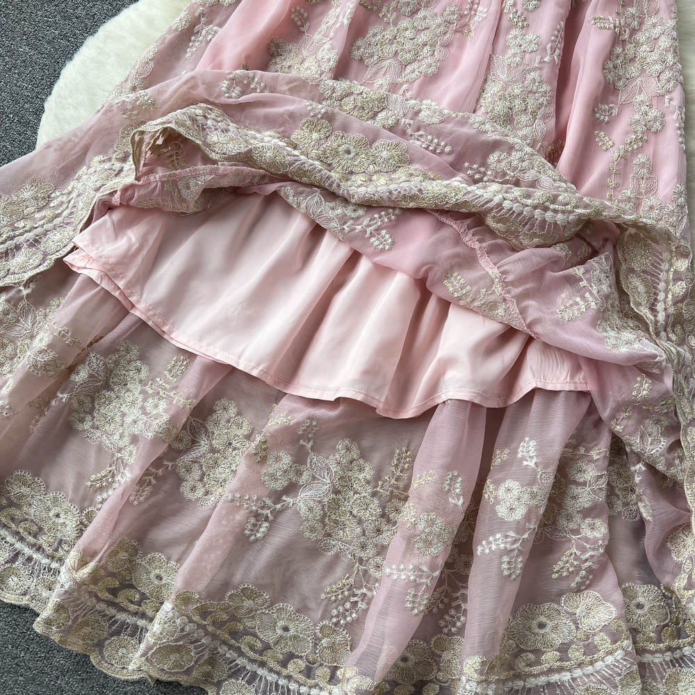 Vintage Embroidery Pink Princess Dress