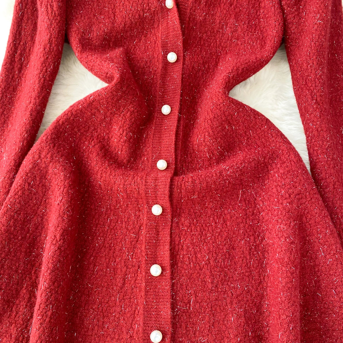 French Style V-neck Knitted Dress