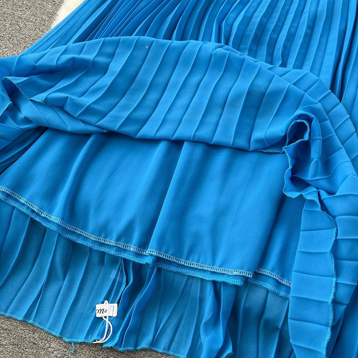 Asymmetric Pleated Blue Halter Dress