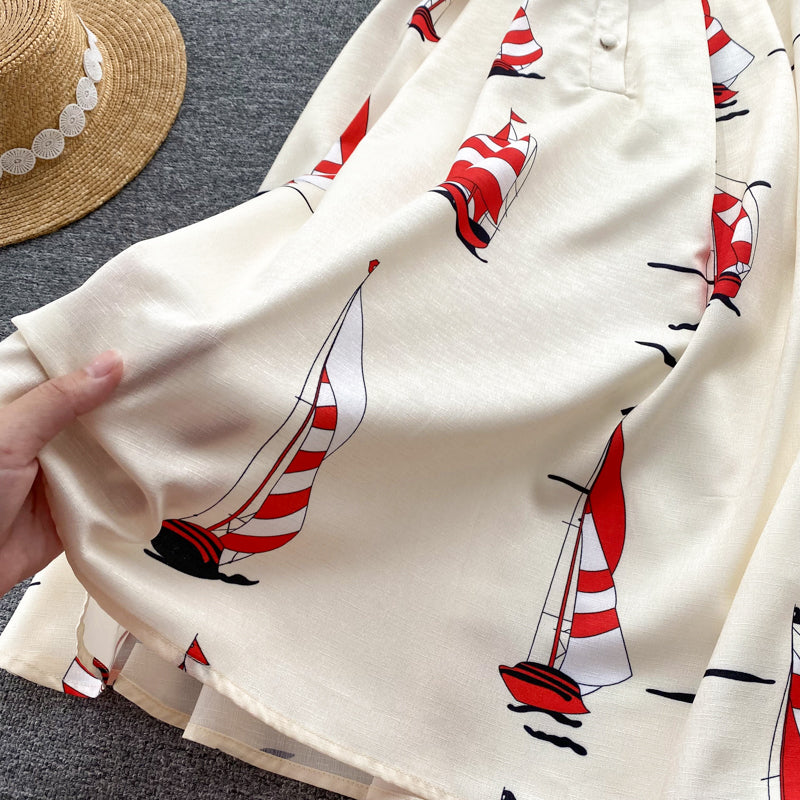 Niche Printed Shirt Dress with Belt